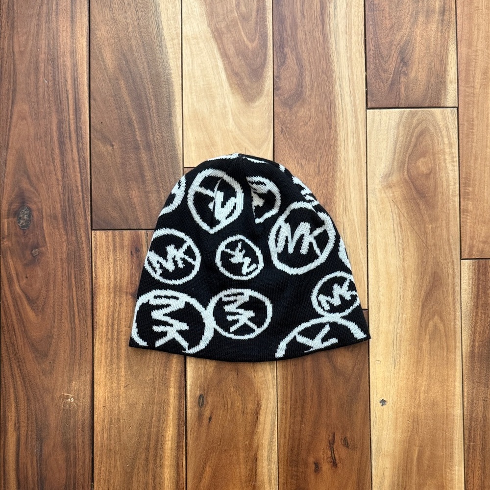 Michael Kors Black and Cream Logo Beanie
